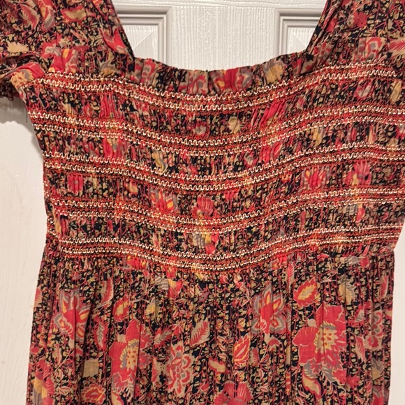 Free People Brown and Orange Smocked Tiered Maxi Dress Size M pre-owned. - Picture 5 of 8